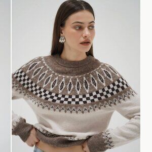 LNA Tali Fair Isle Sweater - Ivory Multi Fair Isle Size XS.  NWT